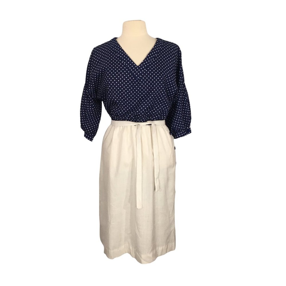 Holly-Mode of California Vintage Navy White Polka Dot Dress, sz 12, 40 bust